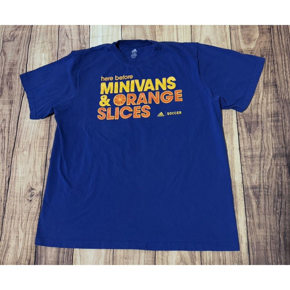 Adidas Soccer Mom T Shirt Here Before Minivans Orange Slices 2XL XXL Blue Rare